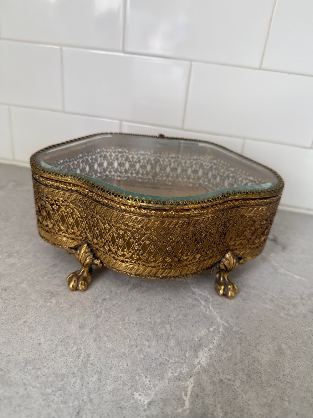 Ornate 24kt Gold plated vintage Hollywood Regency ormolu jewelry casket
